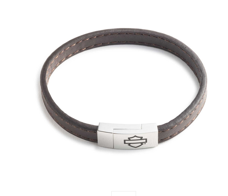 Harley-Davidson® Men's Boxed Bar & Shield Leather Thin Bracelet- 34B00027