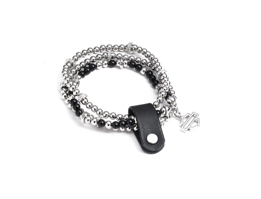 Harley-Davidson® Women's Bar & Shield Logo Charm Beaded Stretch Bracelets - Black & Silver, 34B00019
