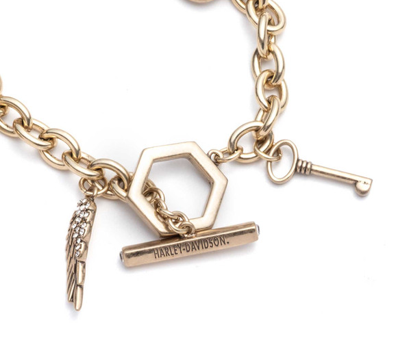 Harley-Davidson® Women's Logo Charm Bracelet – Gold Tone, 34B00154