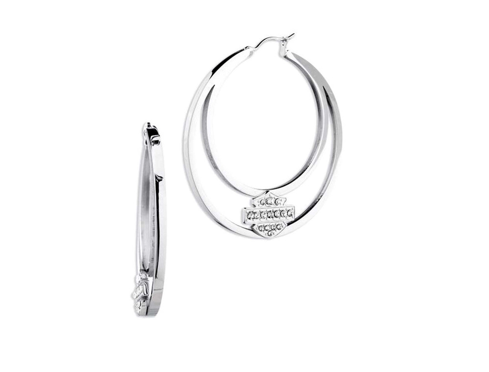 Harley-Davidson® Women's Large Hoop Earrings – Silver, 34G00017