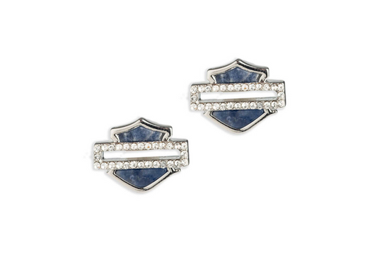 Harley-Davidson® Women's Stud Earrings – Silver & Blue, 34G00129