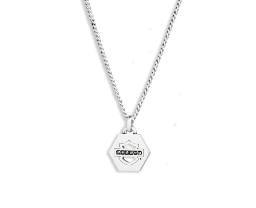 Harley-Davidson® Men's B&S Brass Pendant Necklace – Silver, 34N00034