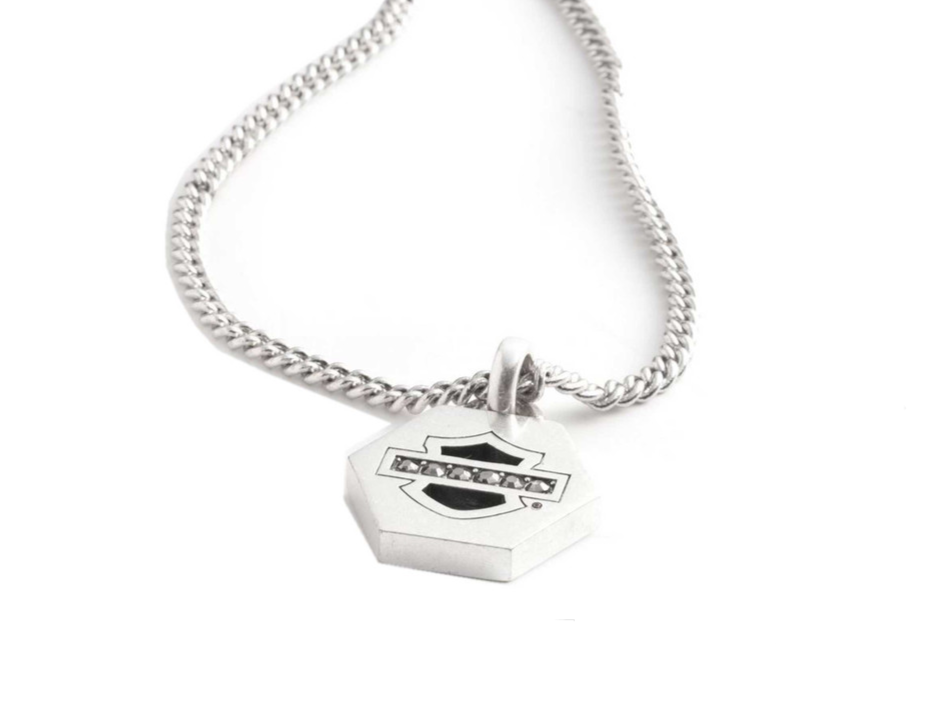 Harley-Davidson® Men's B&S Brass Pendant Necklace – Silver, 34N00034