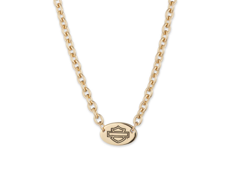 Harley-Davidson® Women's Bar & Shield Necklace – Gold, 34N00162