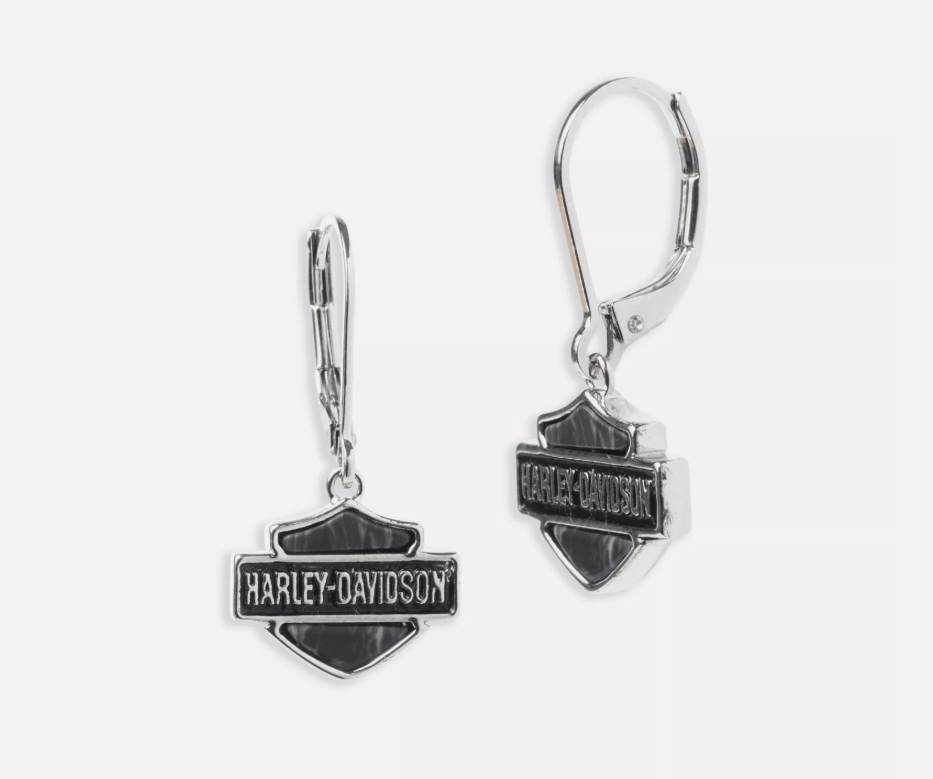 Harley-Davidson® Women's Black Bar & Shield Drop Earrings - 34G00026