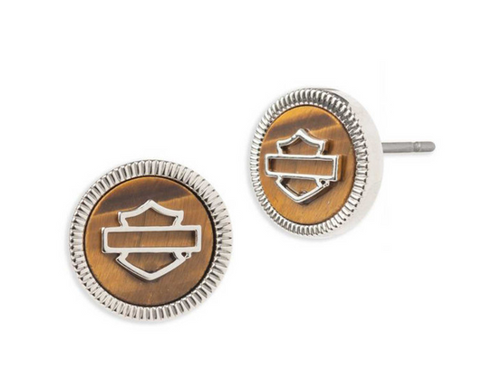 Harley-Davidson® Women's Tiger's Eye Stud Earrings - Silver, 34G00038