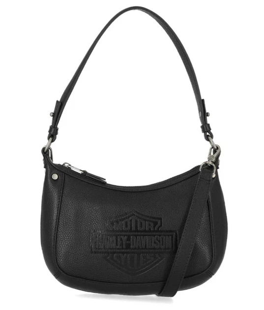 Flat Studded Bar & Shield Leather Hobo Bag