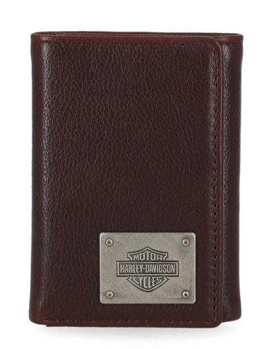 B&S Plate Trifold Wallet- Oxblood Brown