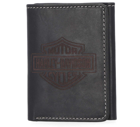 Harley-Davidson® Men's Laser Logo Tri-Fold Wallet - Black, MWM064/08